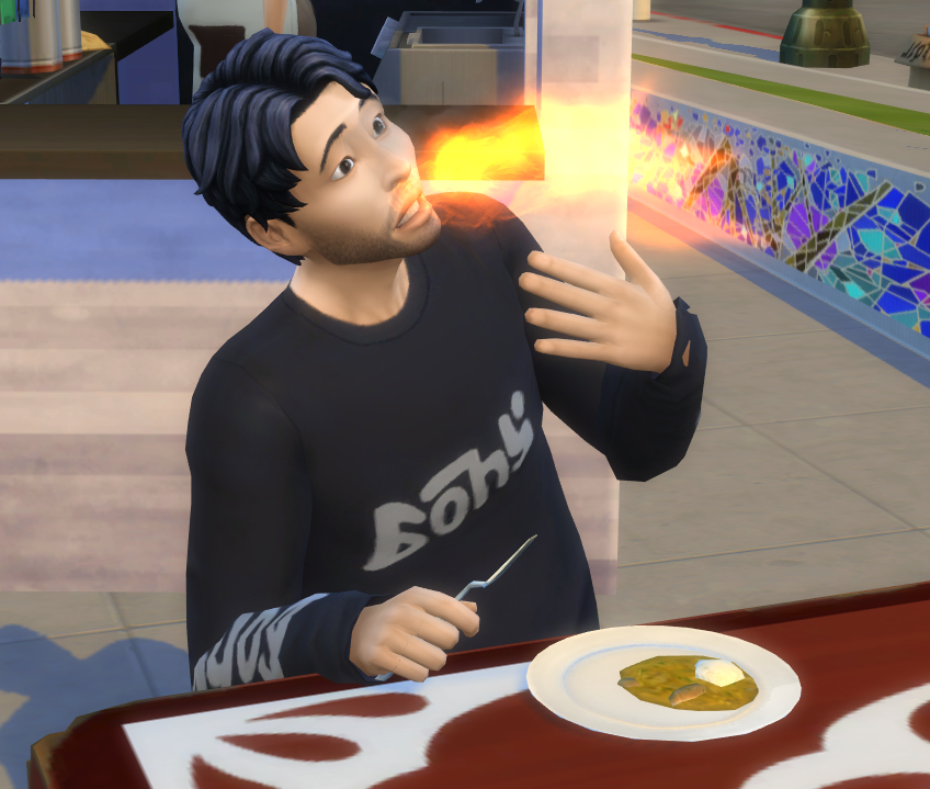 onlyabidoang's tweet photo. Fun fact: In The Sims 4 City Living, if you eat curry and play basketball right after, you'll get a special energized buff that boosts your basketball skill. This is a reference to Stephen Curry, a pro basketball player. The jersey number in the icon also matches his number. https://t.co/TwVZkO3Gm7