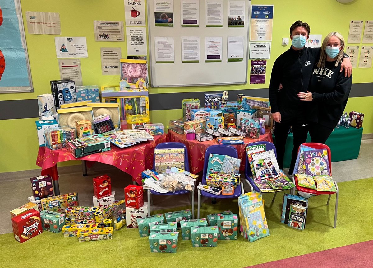 nhsfife's tweet photo. Thanks to Joe and Lucy Cardle for their Easter donation of toys, craft and eggs to our children's ward. Joe ran a football camp for 140 kids where there was no charge, but parents were encouraged to make a donation to the fundraiser 💙 https://t.co/VElAXxuVSW
