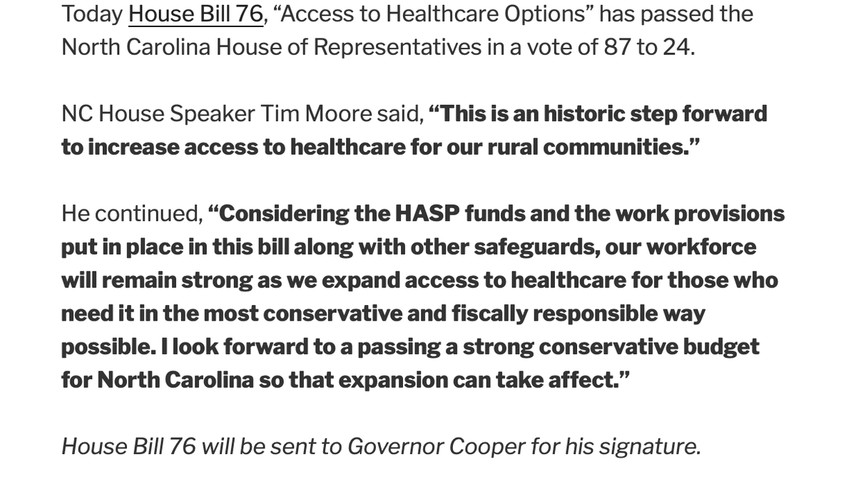 RepTimMooreNC's tweet photo. NC House Gives Final Approval to HB 76, "Access to Healthcare Options" https://t.co/NHMZojZrdt #ncpol #ncga https://t.co/g4XR7KEgiV