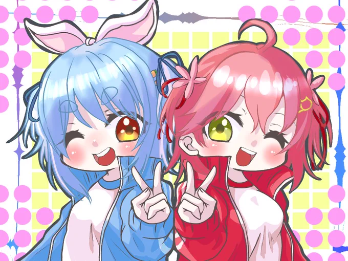 モッシュレース元気でる歌だなぺこみこ可愛すぎるᐡ⸝⸝>  ̫ <⸝⸝ᐡ#miko_Art #ぺこらーと #兎田ぺこら #さくらみこ 