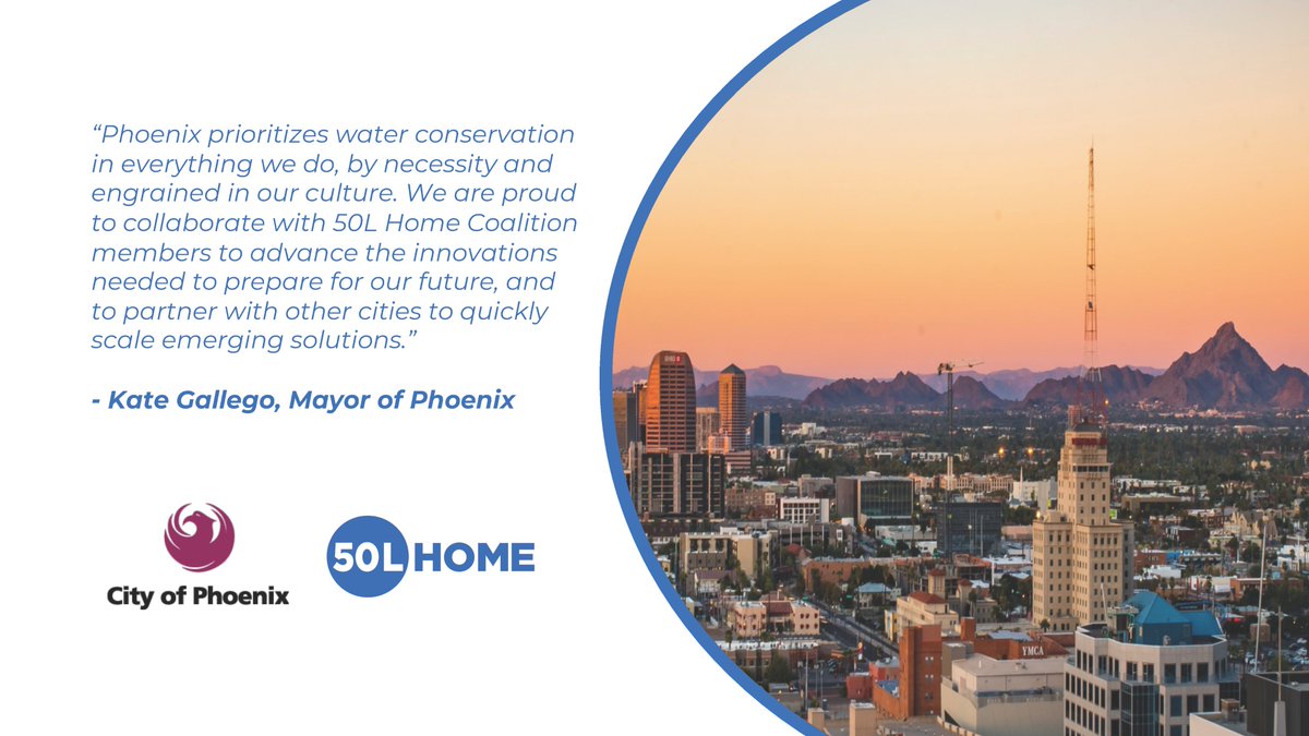 50LHome's tweet photo. ICYMI: Thanks to @MayorGallego, we're partnering with @CityofPhoenixAZ to develop a program of  tactical pilots to test and accelerate innovations that will reduce water consumption 💧 without affecting residents' quality of life. #WaterAction https://t.co/Bg3wC8RFAi