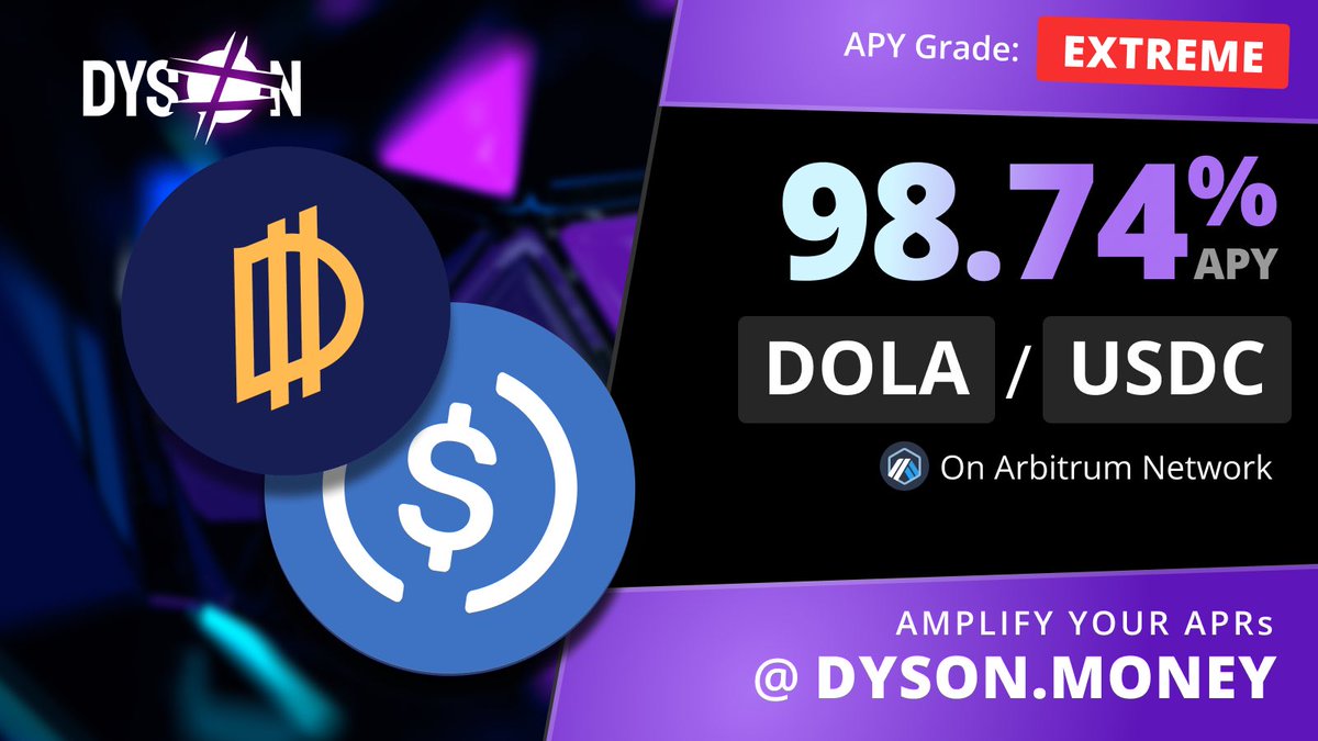 dyson_money's tweet image. Incoming...

A new vault + thread on $DOLA. We've reached out to @InverseFinance with our @solidlizardfi solution, and now we're presenting you with $DOLA / $USDC with a whopping &amp;gt;100% APY, boosted &amp;amp; compounded. 🧵 👇