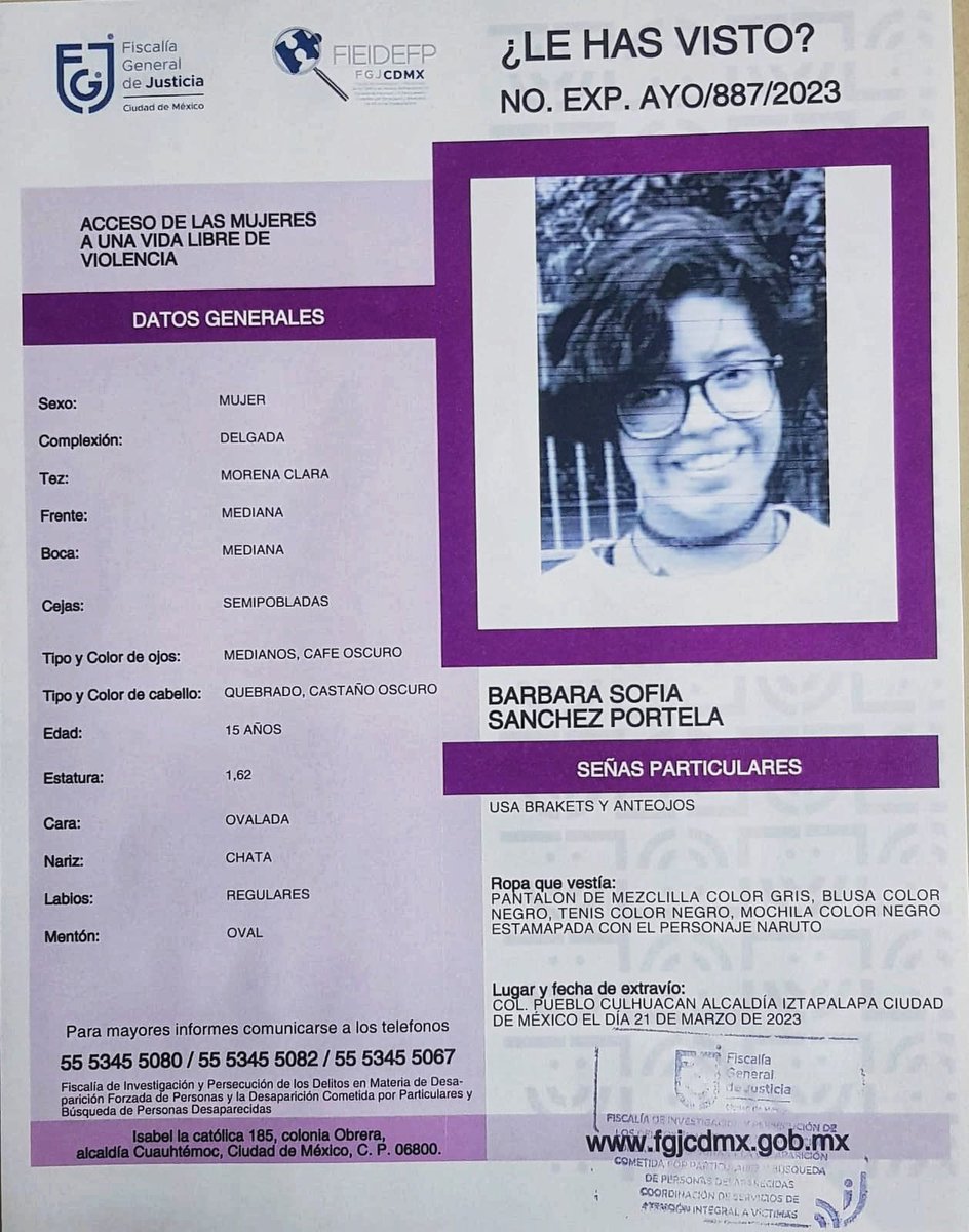 Ayúdenme familia a difundir esta imagen para encontrar a Barbarita, es hija de una muy querida compañera de trabajo .. hagamos unión mi gente para que vuelva pronto a casa sana y salva..   la pronta acción puede hacer la diferencia 🙏🏻