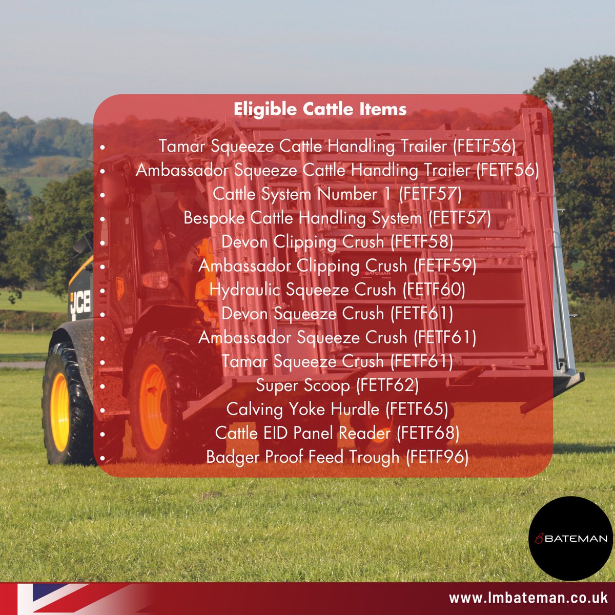The Farming Equipment and Technology Fund is now open 🐮🐏 

All the below LM Bateman items are eligible for funding, contact the head office now to find your local dealer, or sales representative...
☎️ 01538 361326
📥 sales@lmbateman.co.uk 

<a href="/Ruralpay/">RPA</a>