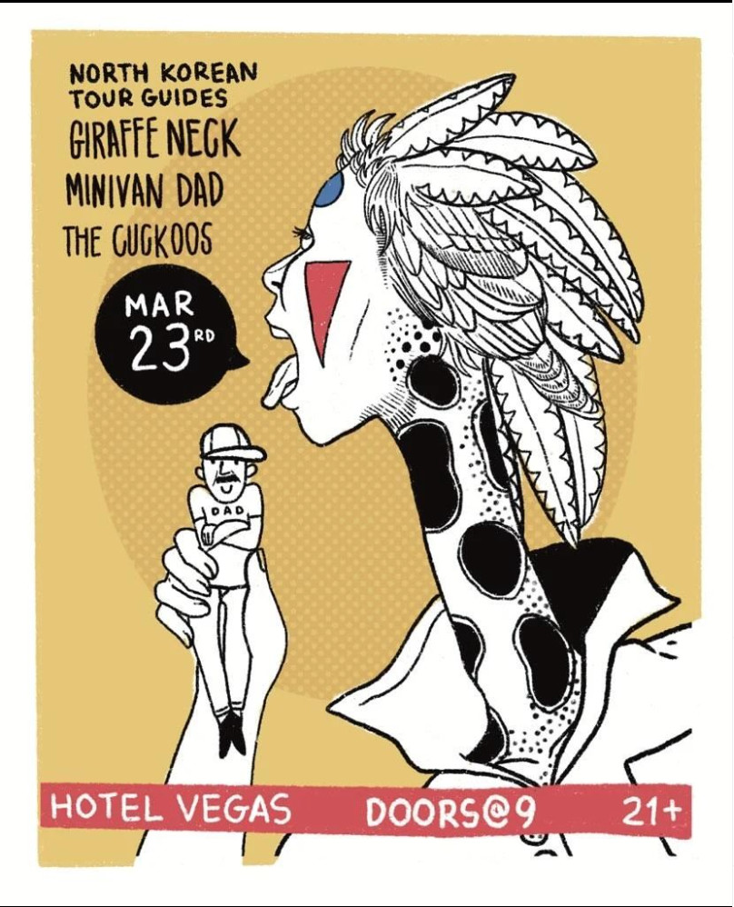 HotelVegasATX's tweet photo. โผ TONIGHT โผ
โ
โ
on the grandstand
Doors at 9pm
10:00pm - North Korean Tour Guides
10:45pm - Giraffe Neck
11:30pm - The Cuckoos
12:15amย - Minivan Dad
โ
โ
on the patio
๐บ #lefteyecollective 8pm-midnight!
๐ง DJ Hollywood Jones at 10pm! https://t.co/HAxTkoi3Rw