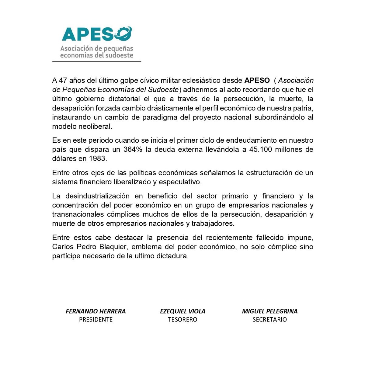 APESOAsoc's tweet photo. 24 de Marzo • Día Nacional de la Memoria, por la Verdad y la Justicia 🤍 https://t.co/GmKOl2s9mG