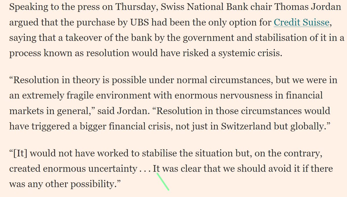 elerianm's tweet photo. From the @FT.
These comments speak to the challenging risk/possible inconsistency of having to deal with problems at a systemically important financial institution (SIFI).
It is hard to separate "resolution" per se from an overall environment that has become fragile and volatile. https://t.co/xUKse5aRcc