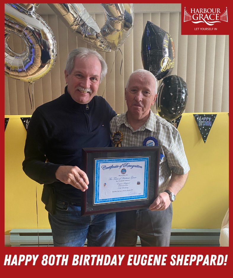 townofhrgrace's tweet photo. The Town of Harbour Grace wishes resident Eugene Sheppard a very Happy 80th Birthday!
#letyourselfin #happybirthday https://t.co/oVWp7H5i5p