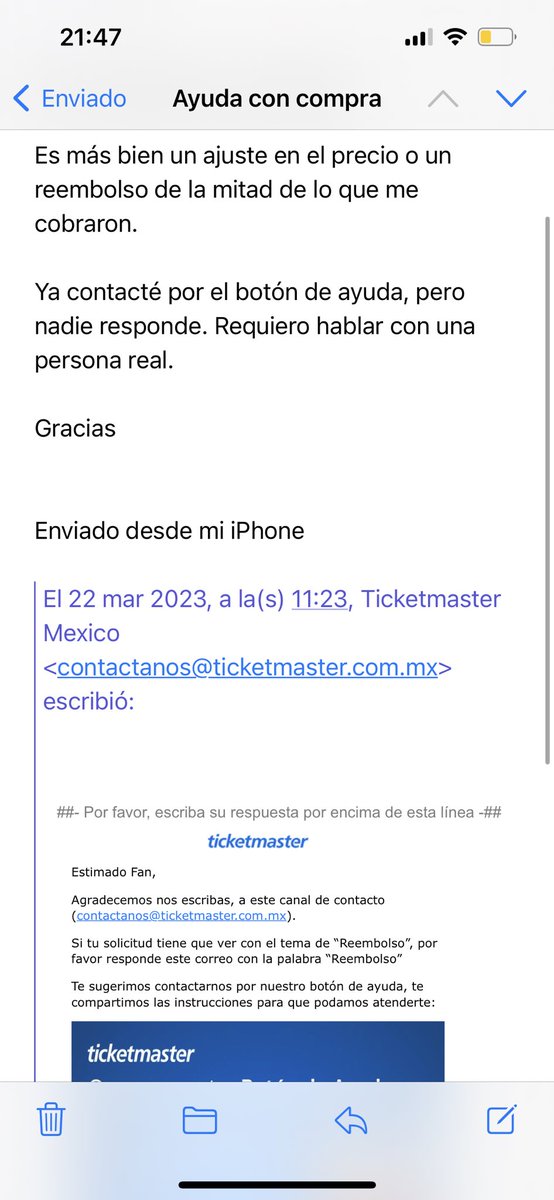 TanEzquerro's tweet photo. @Ticketmaster_Me @ServicioTM llevo 2 días, hoy serán 3 tratando de que me atiendan por MD, WhatsApp, botón de ayuda dentro de la compra y por mail; debido a una compra 2x1 que está mal y nadie responde. Me urge arreglar esta situación. Podrían contestarme, por favor? @GIJanne https://t.co/dzmjbZYuzu