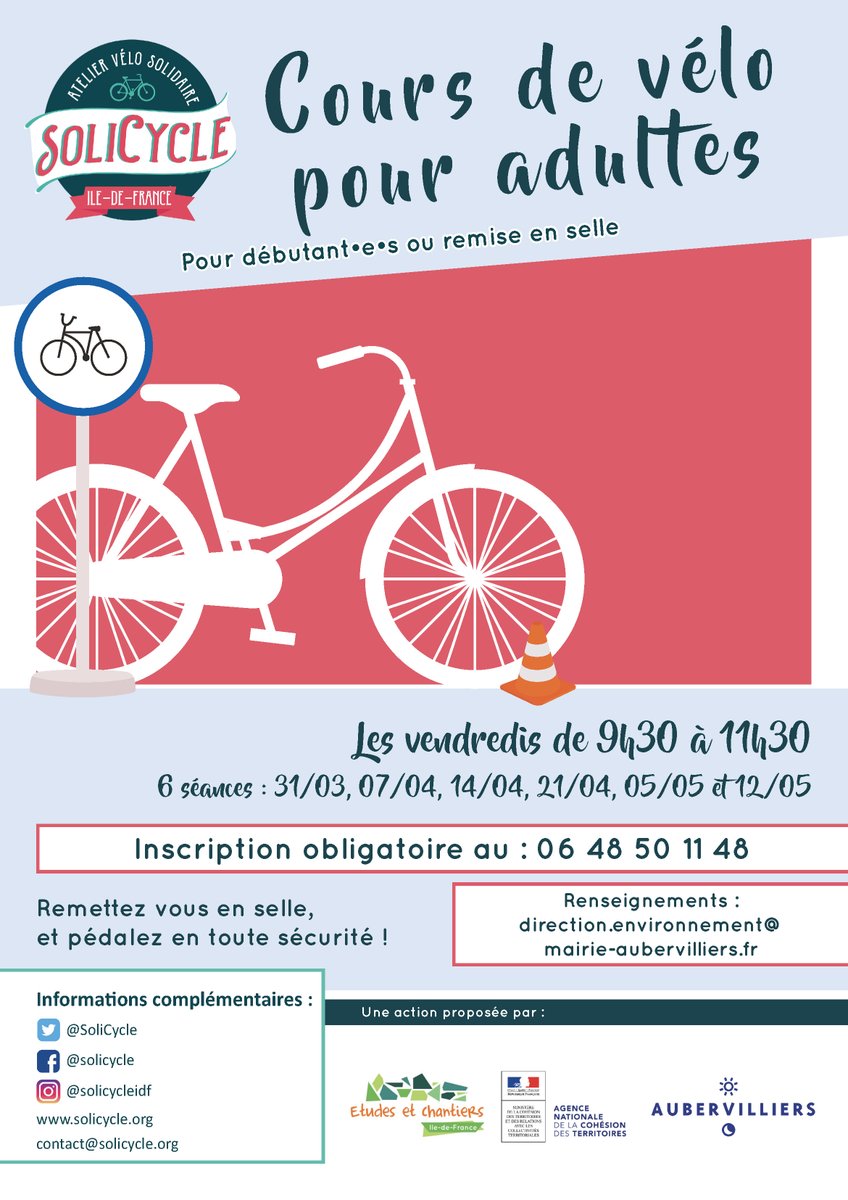 aubervilliers93's tweet photo. 🚵♀️ 🚴 La Ville propose des cours de vélo pour les adultes. Ces ateliers sont gratuits pour les habitants d'#Aubervilliers grâce à un co-financement de la Ville et de l’Agence nationale pour la cohésion des territoires.
#circulationdouce #coursdevelo @SoliCycle @ANCTerritoires https://t.co/4ToCDBxzCU