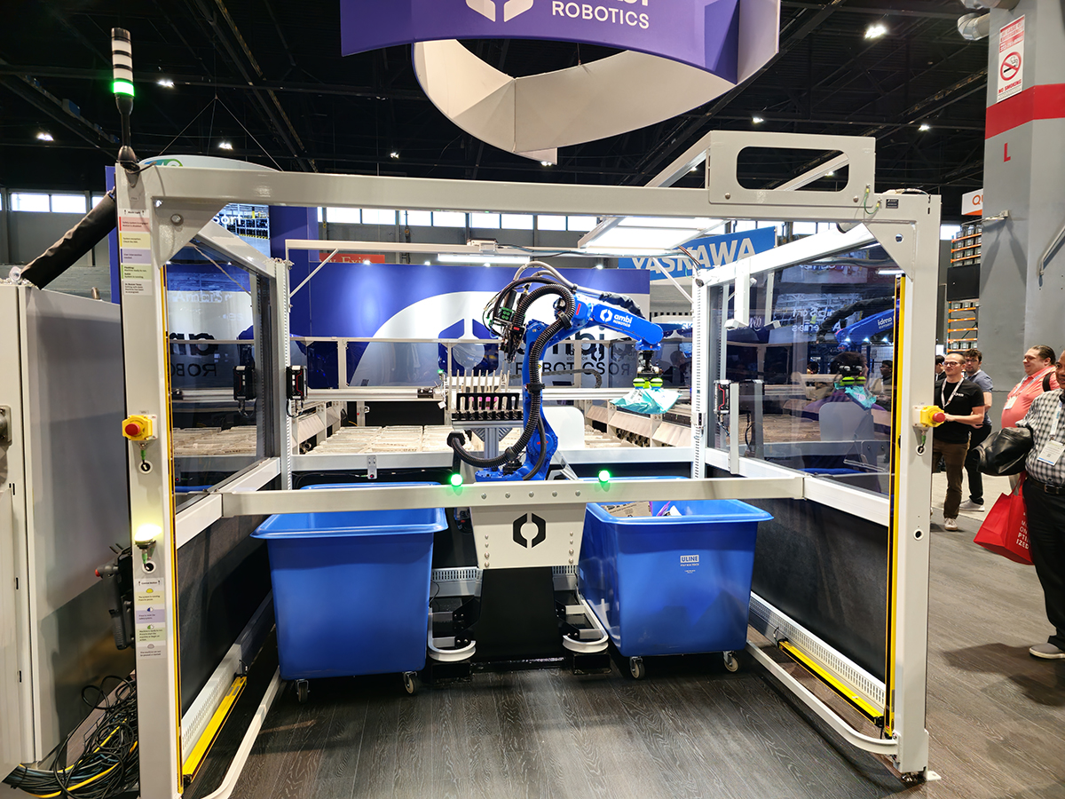 Yaskawa_Motoman's tweet photo. It's Day 4 of #ProMat2023! Here's a few of our partner demos you should check out! 

@AmbiRobotics Booth #N7757
Aegis Booth #S2412
Nalle Automation Booth #N8155 (#Yaskawa)
Mujin Booth #N7568

#automation #robotics #cobots https://t.co/044lqt7iw9