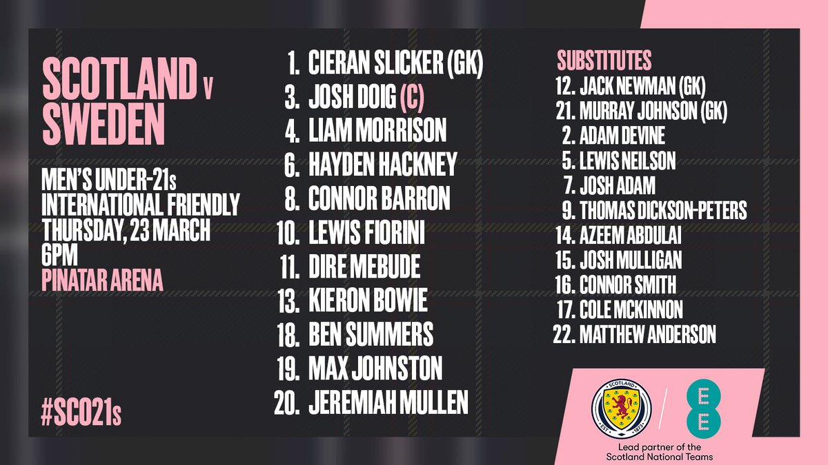 #SCO21s | Your Scotland Men's Under-21s team to play Sweden this evening 

📺 Watch live on Scotland National Team social media channels from 6pm.

#YoungTeam