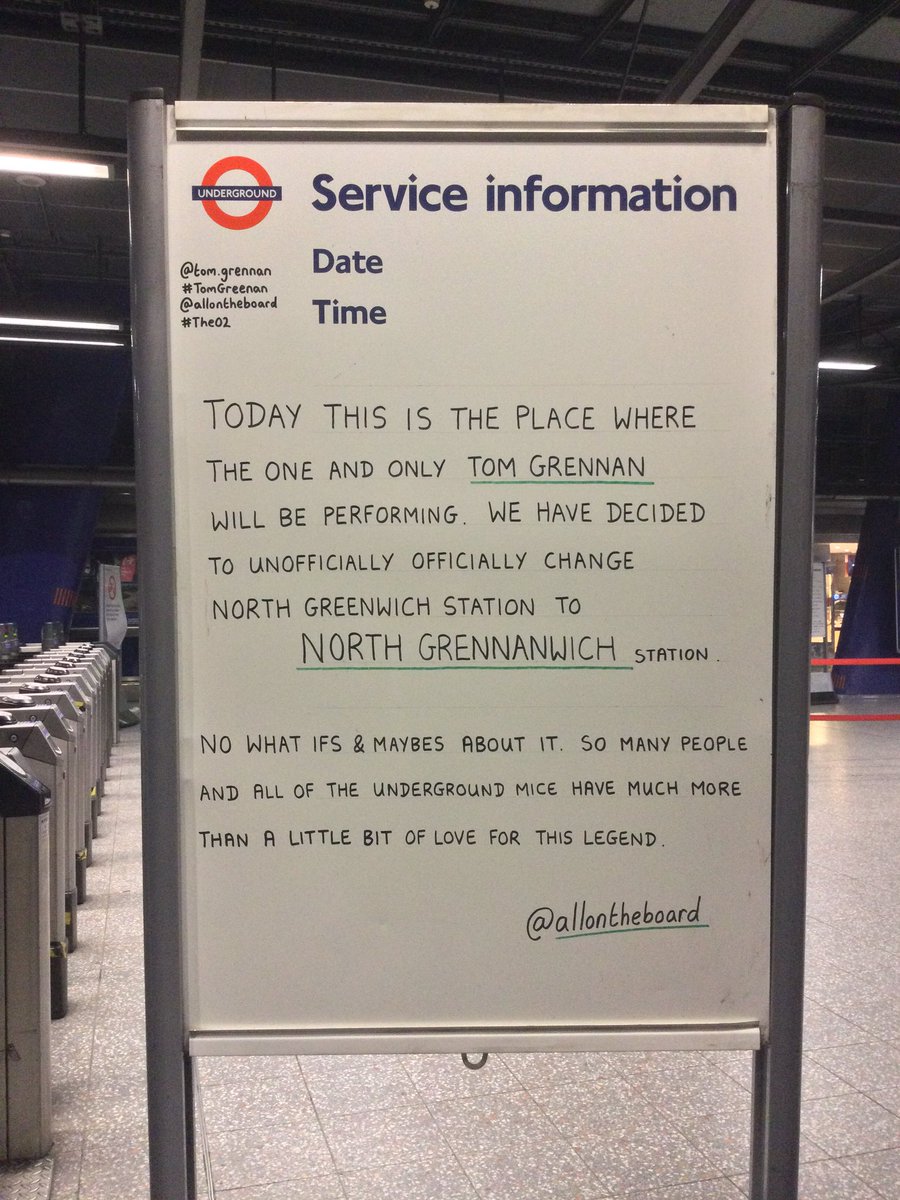 Today the one and only Tom Grennan is performing at The O2 so we decided to unofficially officially change North Greenwich to North GRENNANwich. 

<a href="/Tom_Grennan/">Tom Grennan</a> #TomGrennan #allontheboard #TheO2