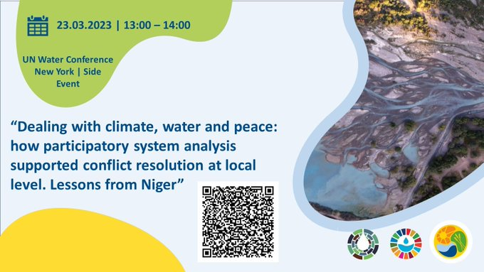 Starting soon #UN2023WaterConference side event on #climatesecurity, water and peace ⬇️⬇️ 

Look forward to joining amazing colleagues:

@KarenSMeijer @SIPRIorg
Susanne Schmeier @WaterPeaceSec  
Daniel Abrahams @usaid 
Alex Mesnil @giz_gmbh 
@Niger_ONU
@deltares 
@NEXUSPlatform