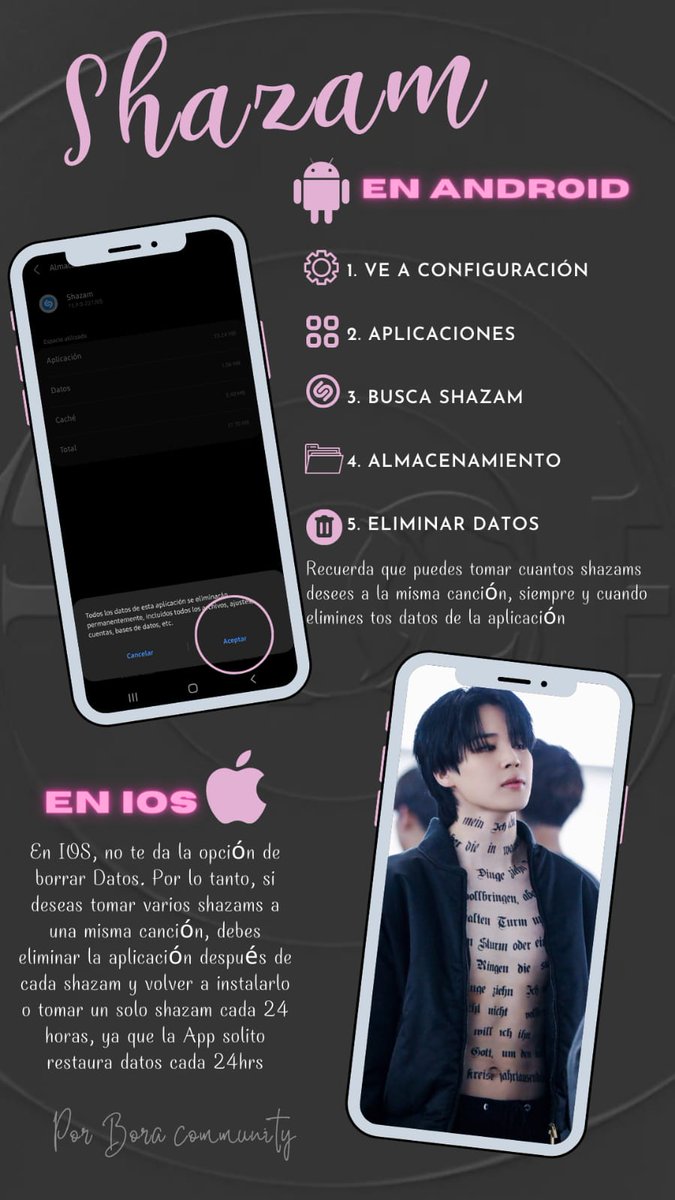 I_love_TaeKoo's tweet photo. Estamos a horas del lanzamiento de FACE, y les comparto algunos tips para utilizar Shazam, YouTube y Spotify para apoyar el lanzamiento. También les recuerdo las metas de nuestro país 🇬🇹
#Jimin_FACE
#boracommunity
#LikeCrazy https://t.co/vDyT9Vsjip