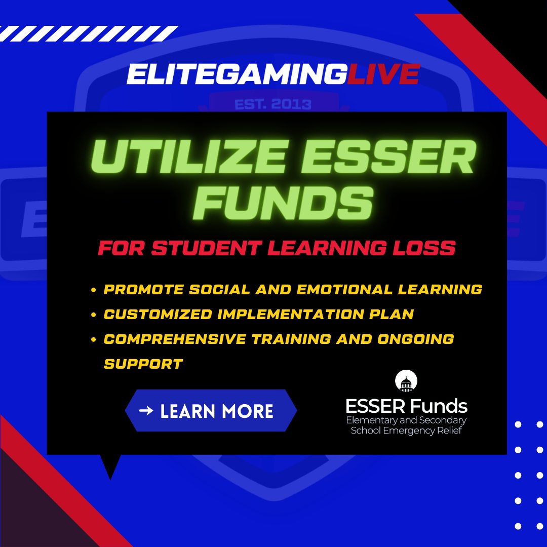 EliteGamingLIVE's tweet photo. Attention school &amp; district leaders! Invest ESSER funds in our STEM program to address learning loss &amp; prepare students for success in a rapidly evolving economy. Let's achieve academic &amp; career readiness goals together. #STEMeducation #ESSERfunds #learningloss #careerreadiness https://t.co/giYQ14TLzD