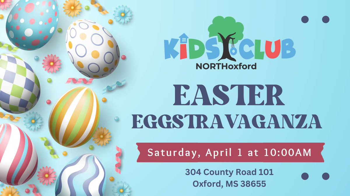 NorthOxfordBapt's tweet photo. Don't miss a great morning of family fun at our Easter Eggstravaganza sponsored by the North Oxford Kids Club ministry! The Easter Bunny will hop in for some pictures, we'll hold our annual Easter Egg Hunt, and more! #NORTHoxford #KidsClub #Easter
https://t.co/UIlhBbFBZQ https://t.co/hWnlwzrQkG