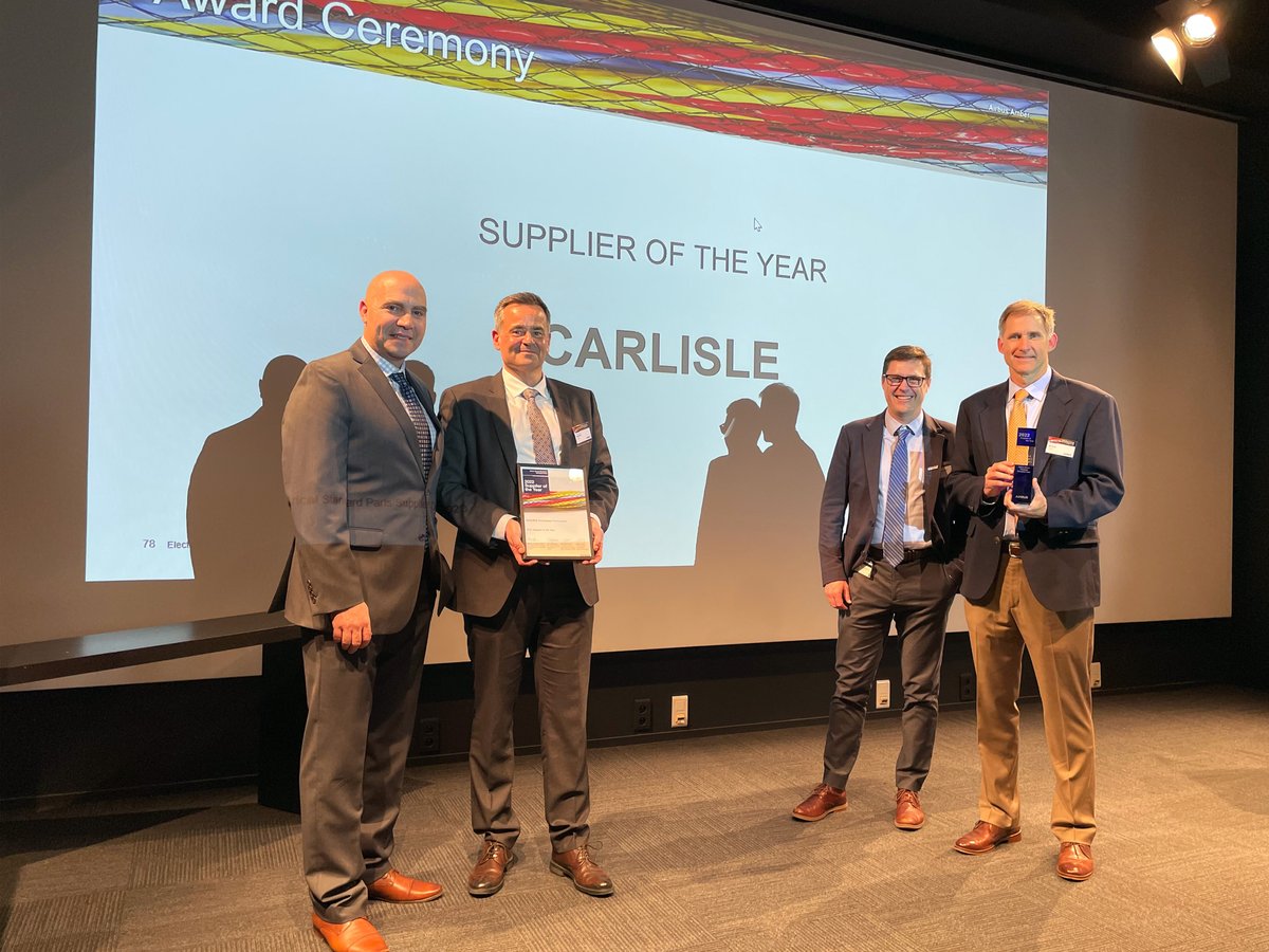 We were honored to receive the #SupplierOfTheYear award at the 2023 #Airbus electrical standard parts annual supplier event in Toulouse, France. What a proud moment for #CarlisleIT and a testament to our employees' global commitment to innovation and manufacturing excellence!