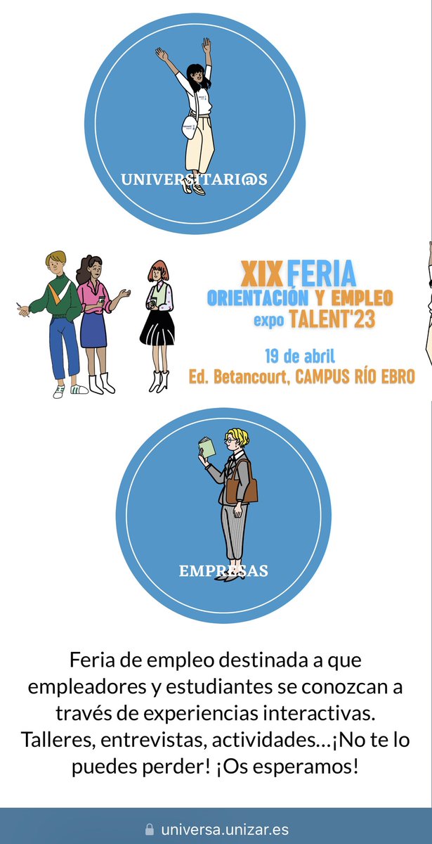 afercuello's tweet photo. Si una #Universidad cuida sus relaciones con la #Empresa y las escucha, esa es @Unizar
#Expotalent’23 en @EINAunizar es el mayor evento de matchmaking de #empleo de #Aragón entre sus estudiantes y 82 empresas
“Ni una empresa sin su #GenteUnizar”
@UniversaUnizar
#Empleo https://t.co/5ztZwGrVfT
