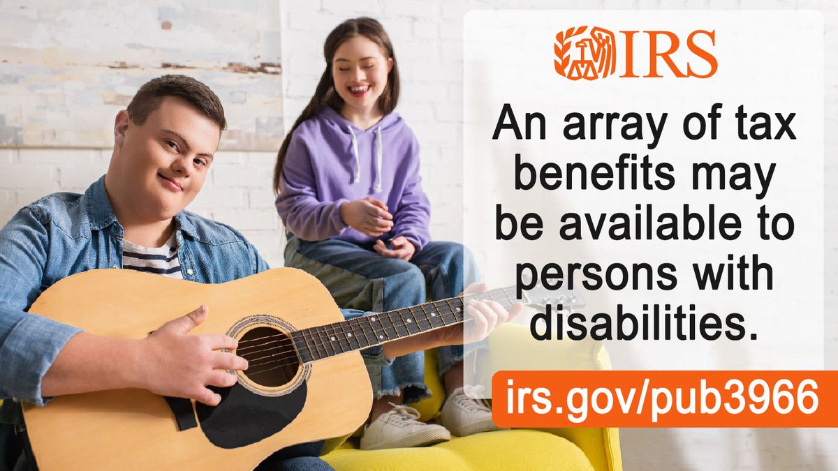 IRSnews's tweet image. If you’re living and working with disabilities, you may qualify for some tax deductions, income exclusions and credits from the #IRS. Want more information during National Developmental #DisabilitiesAwarenessMonth? Get started at: irs.gov/pub3966 #DDAM2023