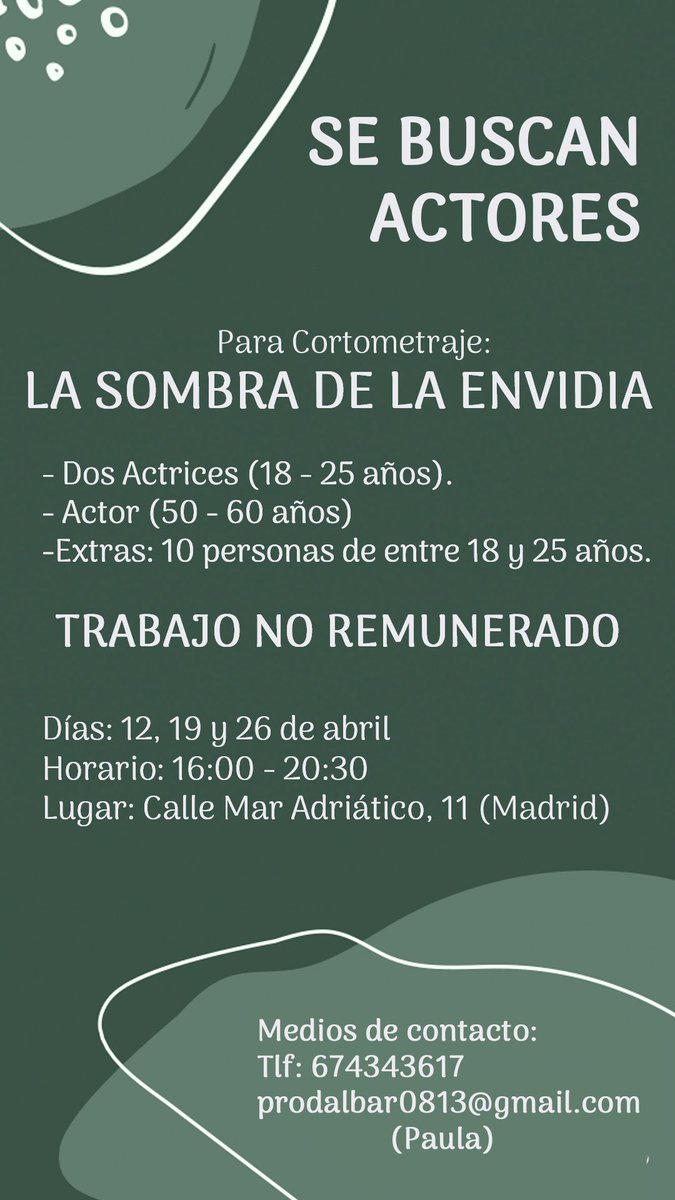 yourlovelyfix's tweet photo. SE BUSCAN ACTORES/ACTRICES

PARA MAS INFORMACIÓN, DM🙏🙏

#cortometraje #acting #actores #sebuscanactores #Webseries https://t.co/IR7dpdzpyD
