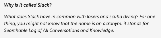 thephillyguy's tweet image. So I was today years old when I learned that @SlackHQ is an acronym. 

#slackcommunity #themoreyouknow #dyk #trailblazercommunity #slack