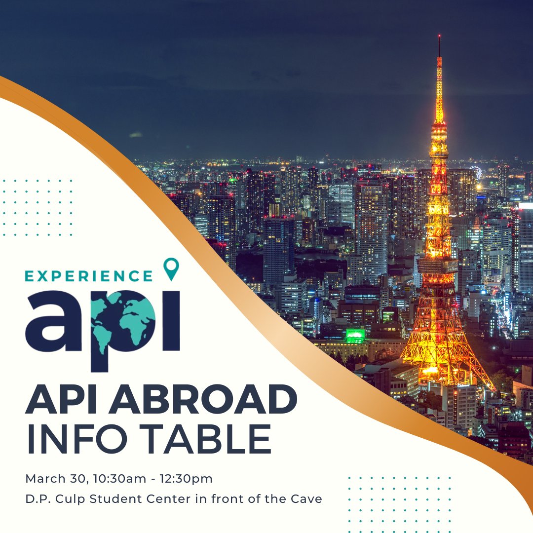 API offers study abroad, intern, and service-learning programs around the world for nearly all majors and terms. All students are welcome to come by the info table on March 30th from 10:30am - 12:30pm and talk with a representative to learn more! #etsustudyabroad