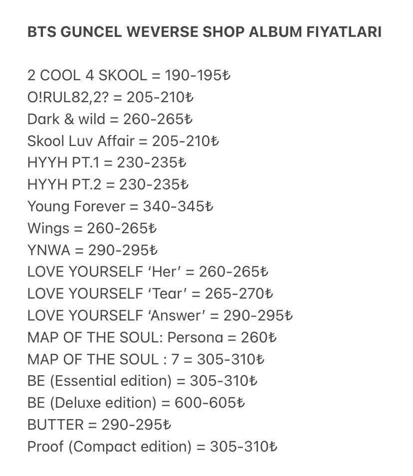 cupidbutik's tweet photo. BTS GUNCEL WEVERSE SHOP ALBUM FIYATLARI

İkinci görselde albüm fiyatları yazıyor. Başka siteden almak isterseniz de yazabilirsiniz🤗
Bu fiyatlara kargo ve gümrük dahil değil! https://t.co/VzTpqLt8La