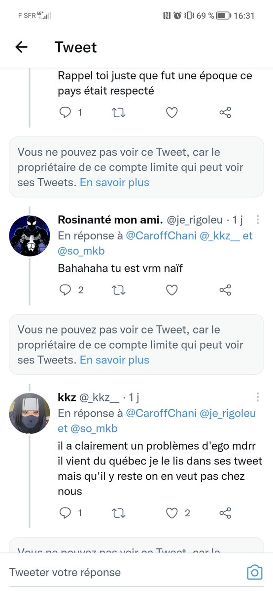 je_rigoleu's tweet photo. @_kkz__ @Micka9521 @VarifyN @TiboInShape Sale attardé c'est toi t'es venu rejoindre le débat. Toi tu parlais d'un meme, moi je répondais a ta copine lui rappelant que elle croit son pays est honorable alors que c'est un meme vivant c'est toi ta chercher a la sucer "oe québécois j'ai observer son profil gnugnu" https://t.co/QxzC0iDD2F