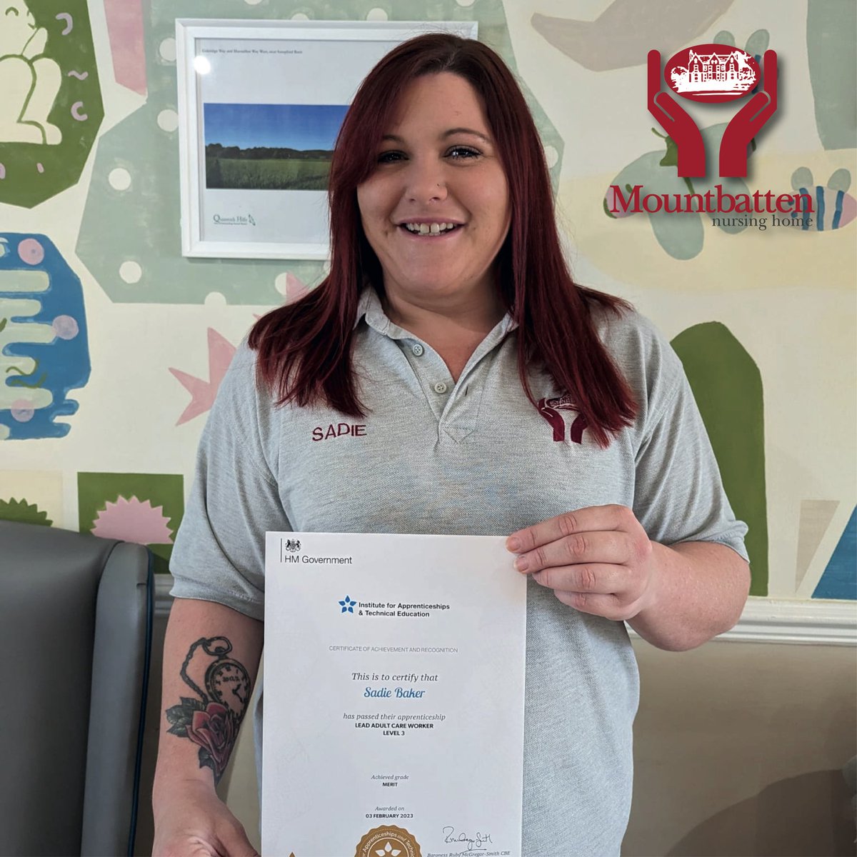 MountbattenNH's tweet photo. 🎉 CONGRATULATIONS SADIE 🎉

We’re proud to share that last week staff member Sadie completed her Level 3 apprenticeship as a Lead Adult Care Worker. 

Thank you to Sarah from SwatPro for all the support you’ve given Sadie as her trainer/assessor

Well done Sadie. https://t.co/0BjhFI6DBV