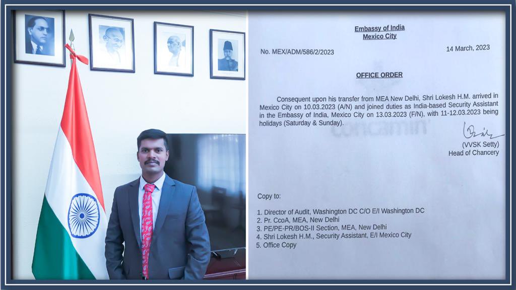 Nimmabhaskar22's tweet photo. Heartiest congratulations to Police Constable Lokesh for being deputed to Indian Embassy, Mexico. A passionate Kannadiga upgraded himself to skills of Communication, Computers and English. In a gruelling interview, amongst Police inspectors, he was selected to serve abroad. Education and Determination can take you places. A huge inspiration to the bottom of the pyramid that you can go up…👏🏼👍🌻. Am proud of Lokesh as we worked together when I was Compol Bangaluru and during Covid, he answered every query on @twitter to reassure citizens 🇮🇳