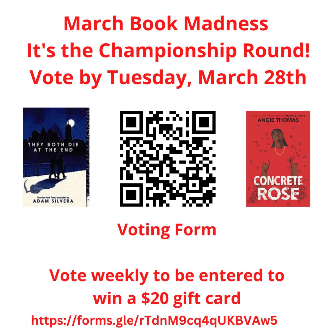 It's down to the final two books!  Which one will win?  Who will win the $20 gift card?  Vote between today and Tuesday, March 28th to find out!  <a href="/EpsLibraries/">EPS Libraries</a>