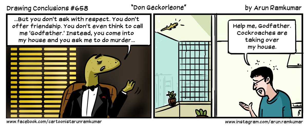 Arun_bohemian's tweet photo. Keep your friends close and enemies closer.
#drawingconclusions #comics #godfather #geckolife https://t.co/DghWsON5Q9