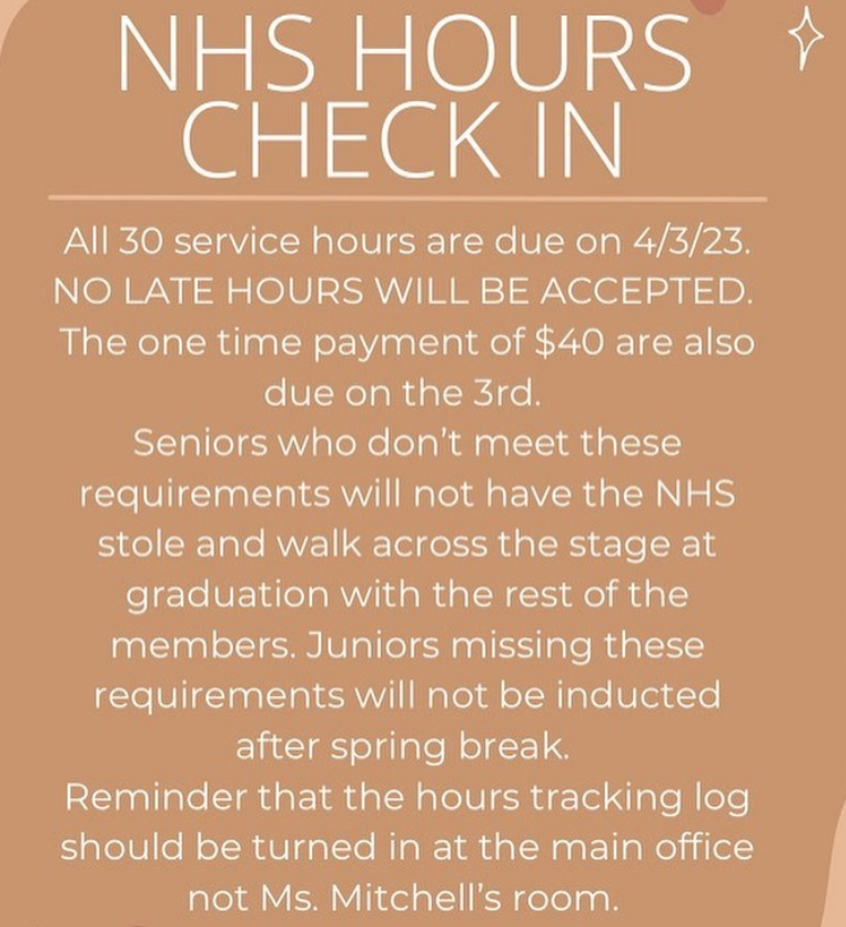 Hawks eligible for NHS, please note the upcoming deadline to submit service hours and membership dues. Don't miss out! <a href="/ChadHarrisonSG/">Chad Harrison</a> <a href="/fhansonic/">Frank Hanson</a> <a href="/Ms_MitchellELA1/">Anna Mitchell</a>