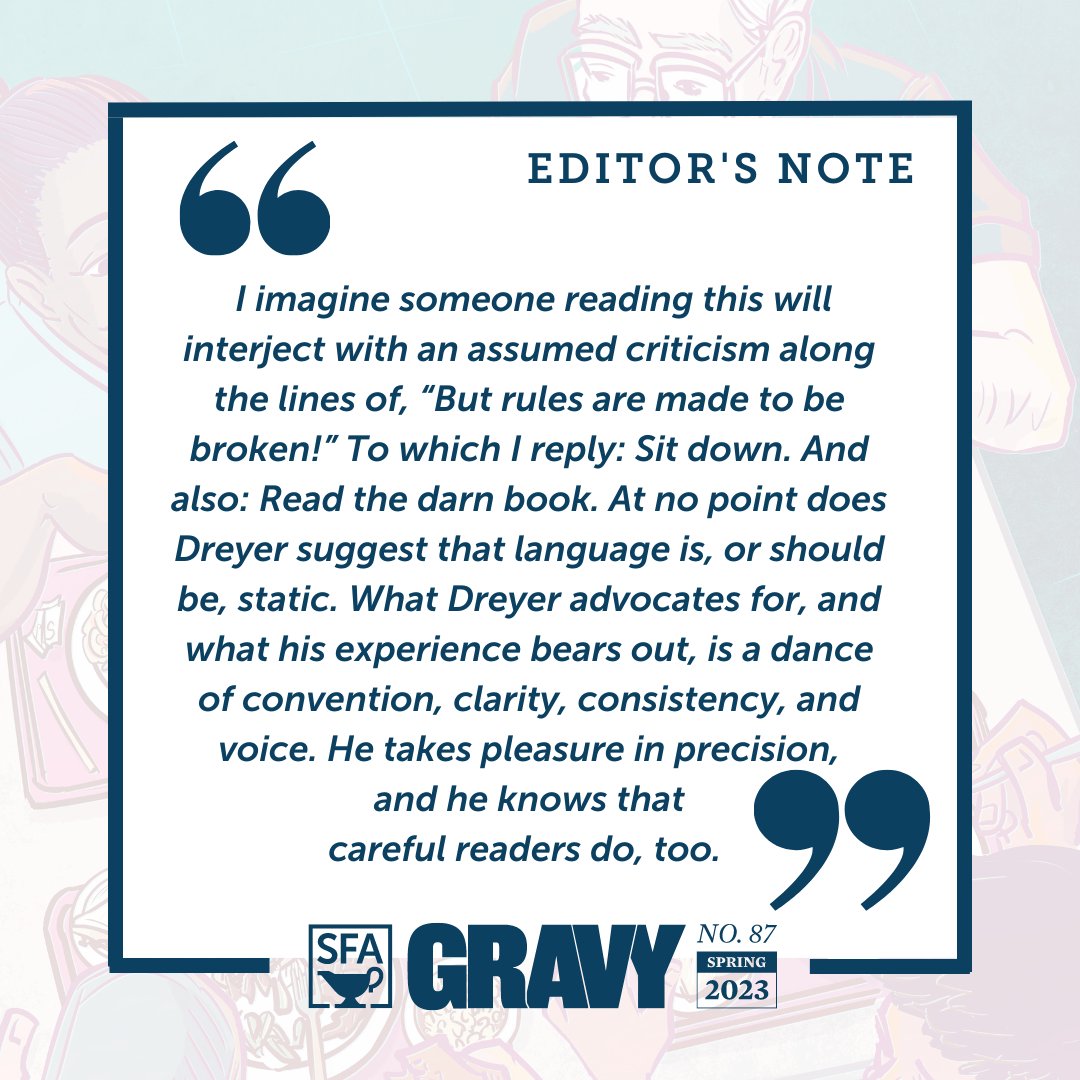 SFA managing editor @SaraCampArnold learns the secret to good editing in her editor's note for the Spring 2023 issue of #Gravy. Get your copy now at hubcity.org/books/gravy/gr….