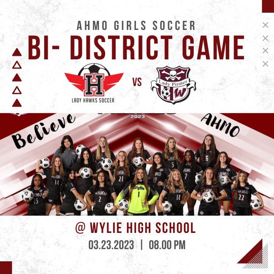 ❤️🔥⚽️ Playoffs start tonight! ⚽️🔥❤️

Come cheer on your Lady Pirates tonight as we take on Heath here at Wylie ISD Stadium! 8:00!! #AHMO #BELIEVE <a href="/WylieNews/">The Wylie News</a> <a href="/AhmoCaptain/">AHMO Captain</a> <a href="/WylieISD/">Wylie ISD</a> <a href="/SportsDayHS/">SportsDayHS</a> <a href="/LethalSoccer/">Coach Duque</a> <a href="/tascosoccer/">TASCO</a> <a href="/ihss_dfw/">DFW Inside High School Sports</a> <a href="/dfwvarsity/">dfw varsity</a>