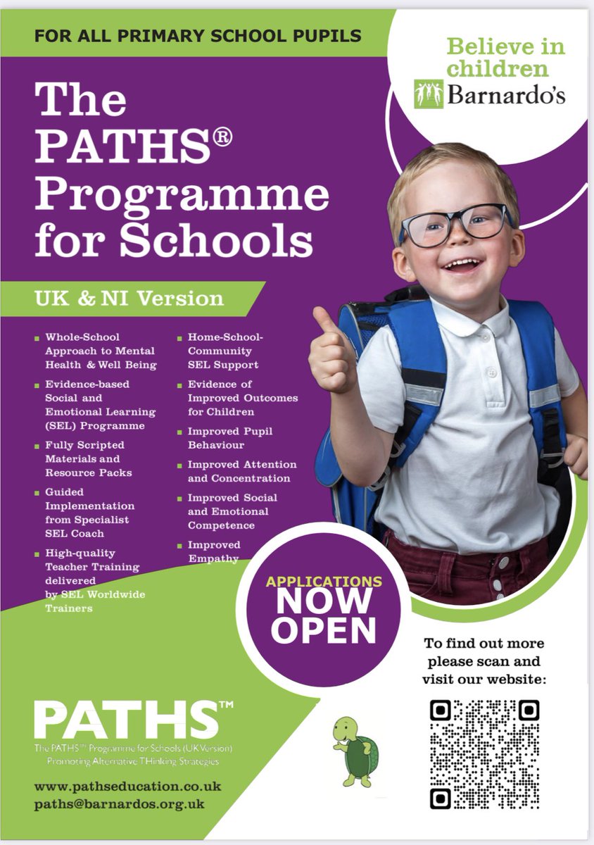 PATHSEdUK's tweet image. ‼️ NI Schools ‼️

Applications for 23/24 academic year are now OPEN 

📧 paths@barnardos.org.uk for more information

@BarnardosNI @Education_NI @Ed_Authority 

#wholeschoolapproach #PreventativeCurriculum #healthandwellbeing #PDMU #antibullying #socialemotionallearning