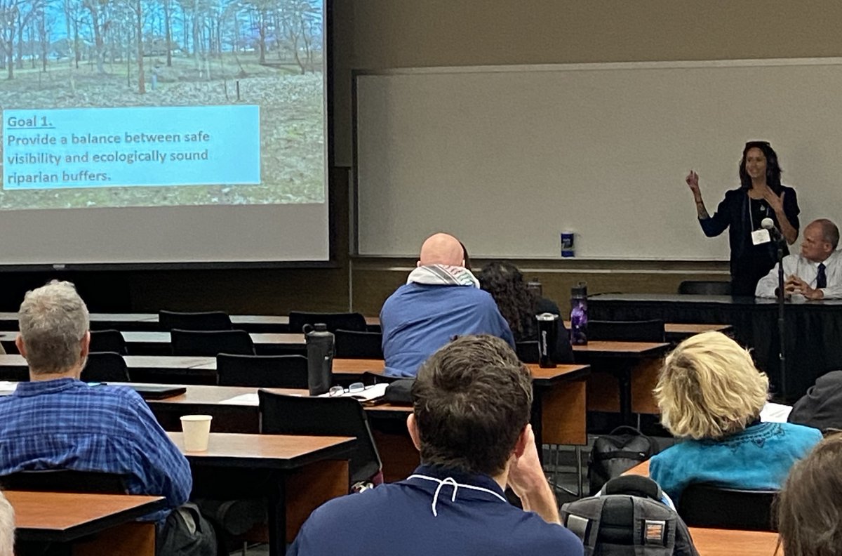 NC_WRRI's tweet photo. Great #NCWRRI local partners from #BurlingtonNC: Amy Barber, Robert Patterson &amp;Jason Barnhill presented on Urban Riparian Buffers: Maintaining &amp; Managing an Ecologically Functioning #RiparianBuffer on Little Alamance Creek. https://t.co/aFHZakIe0W
