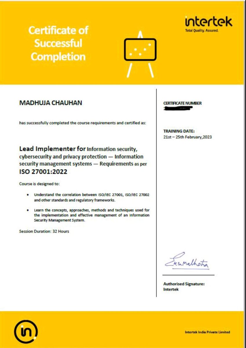RiaKaGyaan's tweet image. Thanks PwC for giving me the opportunity to get certified as
ISO 27001 : 2022 LEAD IMPLEMENTER
#PWCPROUD #PWCINDIA #YUMMIE_FLAVORZ #CHEF_MADHUJA