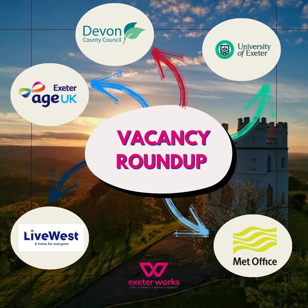 Each week, we post a Vacancy Roundup of the latest roles advertised in #Exeter and the surrounding area.

For roles in and around the #Exeter area - go to FB / IG for more 📲

#ExeterWorks #VacancyRoundup #ExeterWorksTogether #ExeterJobs #jobs #Devon #devonjobs
