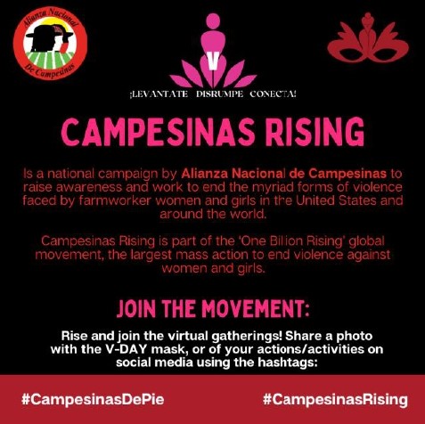 #CampesinasRising against all forms of violence towards farmworker women and girls. Join us and raise your voice for the elimination of violence!

#CampesinasDePie
#CampesinasUnite
@campesinasunite @VDay