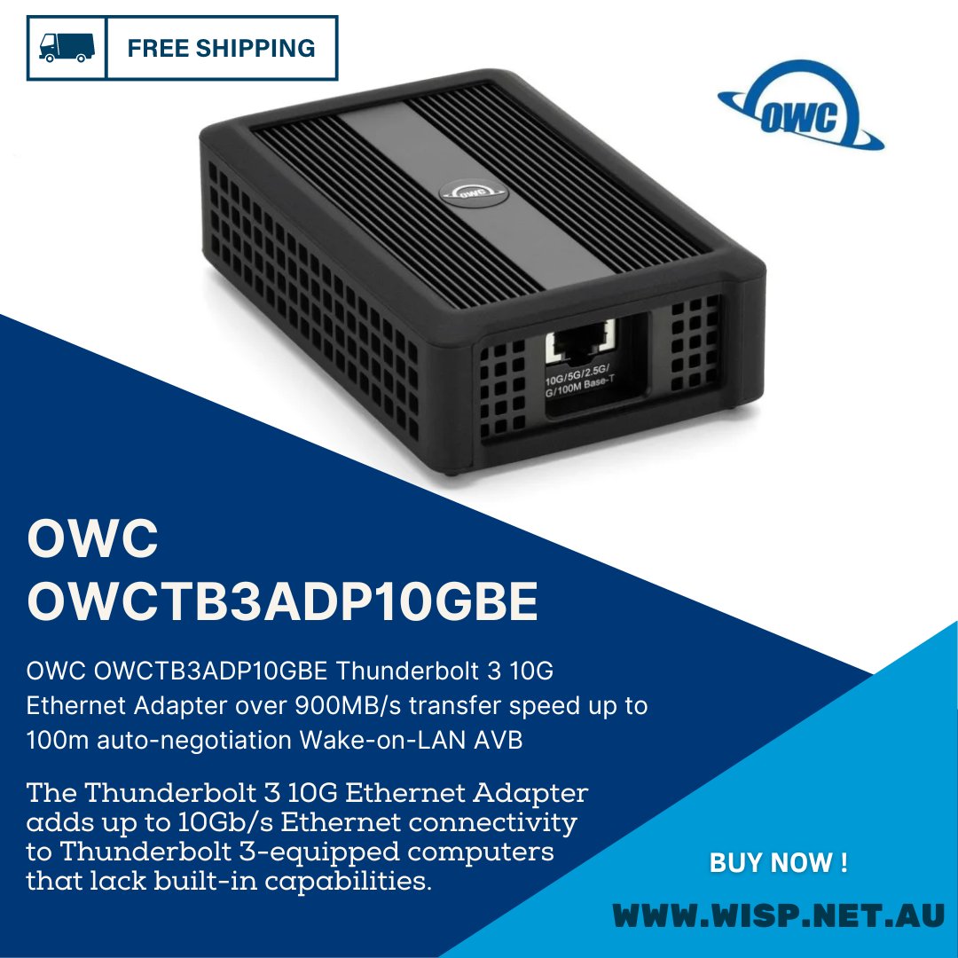 wispaustralia's tweet image. #OWCThunderbolt3 🆕
Find OWC OWCTB3ADP10GBE Thunderbolt 3 10G Ethernet Adapter over 900MB/s transfer speed up to 100m auto-negotiation Wake-on-LAN AVB online at WISP Australia. 

🆓 🚚 Shipping 
🛒Shop  wisp.net.au/owc-owctb3adp1…

#OWC #EthernetAdapter #WISP #owcproducts #sydney