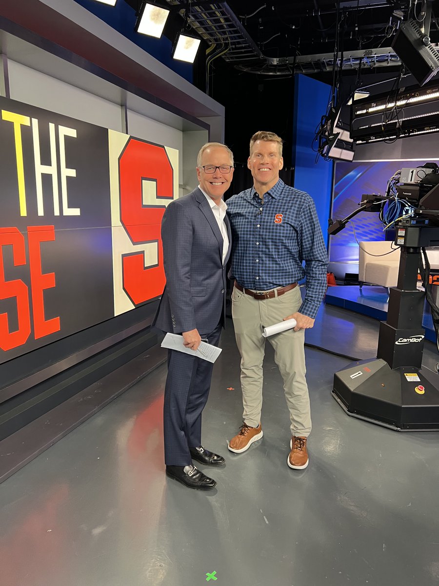.<a href="/DeanMarkLodato/">Mark Lodato</a> and <a href="/nflnetwork/">NFL Network</a> reporter and anchor <a href="/ScottHanson/">Scott Hanson</a> ’93 stand in <a href="/NewhouseSU/">Newhouse School</a>'s  Dick Clark Studios as they prepare to go live on air for Boost the 'Cuse! #TeamNewhouse #NewhouseNetwork #BoosttheCuse 🍊