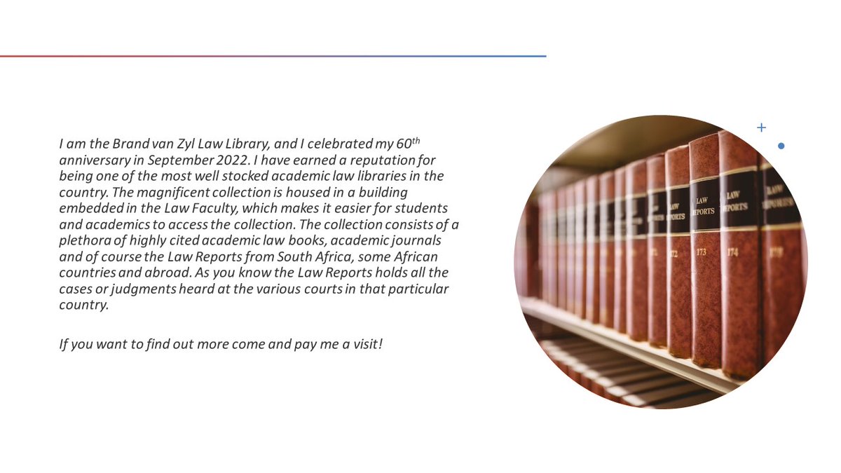 UCTLibrary's tweet photo. South African Library Week 2023: 
Libraries: telling powerful stories. UCT Libraries:  @LawLibraryUCT  telling their story ... #salw2023 #powerfullibrarystories #beVisible #uctlibraries 
@LIASANews https://t.co/oubjkvLB9E