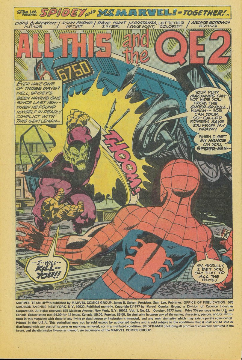 SSHSA's tweet photo. Comic fanatics and shipsters unite! Check out the QE2 in pop culture as Super-Skrull punches his way through the hull of the QE2!  

"All This and the QE2," Marvel Issue # 62 Oct 1977. https://t.co/aY1C8fn9P5