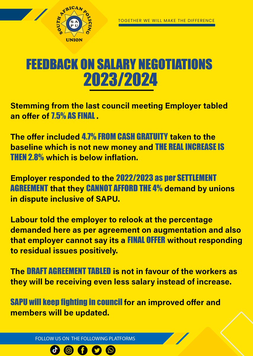 wearesapu's tweet photo. As a union that accounts to its members here on Social media but more important on the ground, here are some of the updates (Flyer and video) we informed our members on this month.
If it does not come from us, its not us !
Remember #SAPUCARES
#protecttheprotector https://t.co/Qk9DM53JV6