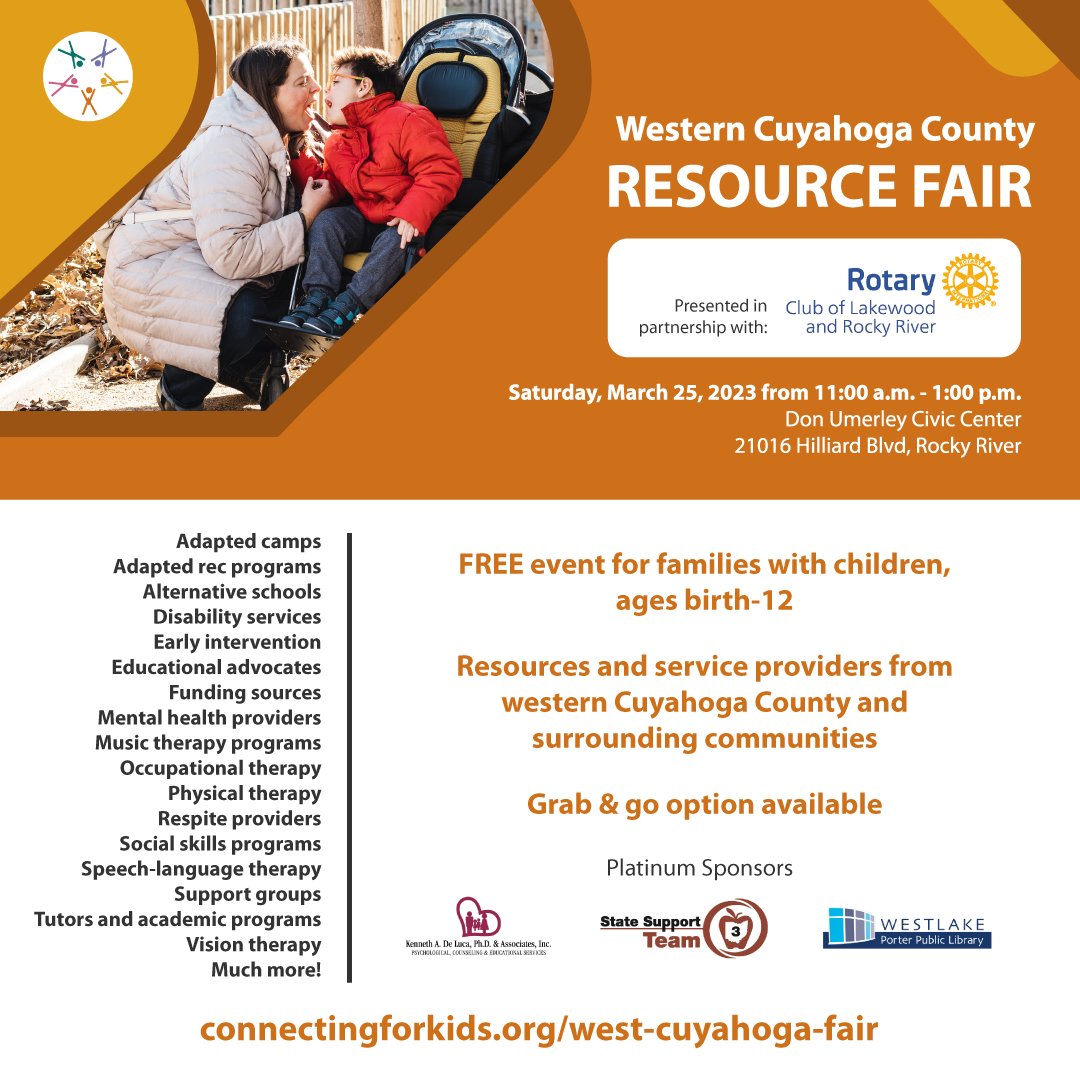 We hope to see you at the Western Cuyahoga County Resource Fair hosted by Connecting for Kids on Saturday at the Don Umerley Civic Center in Rocky River!