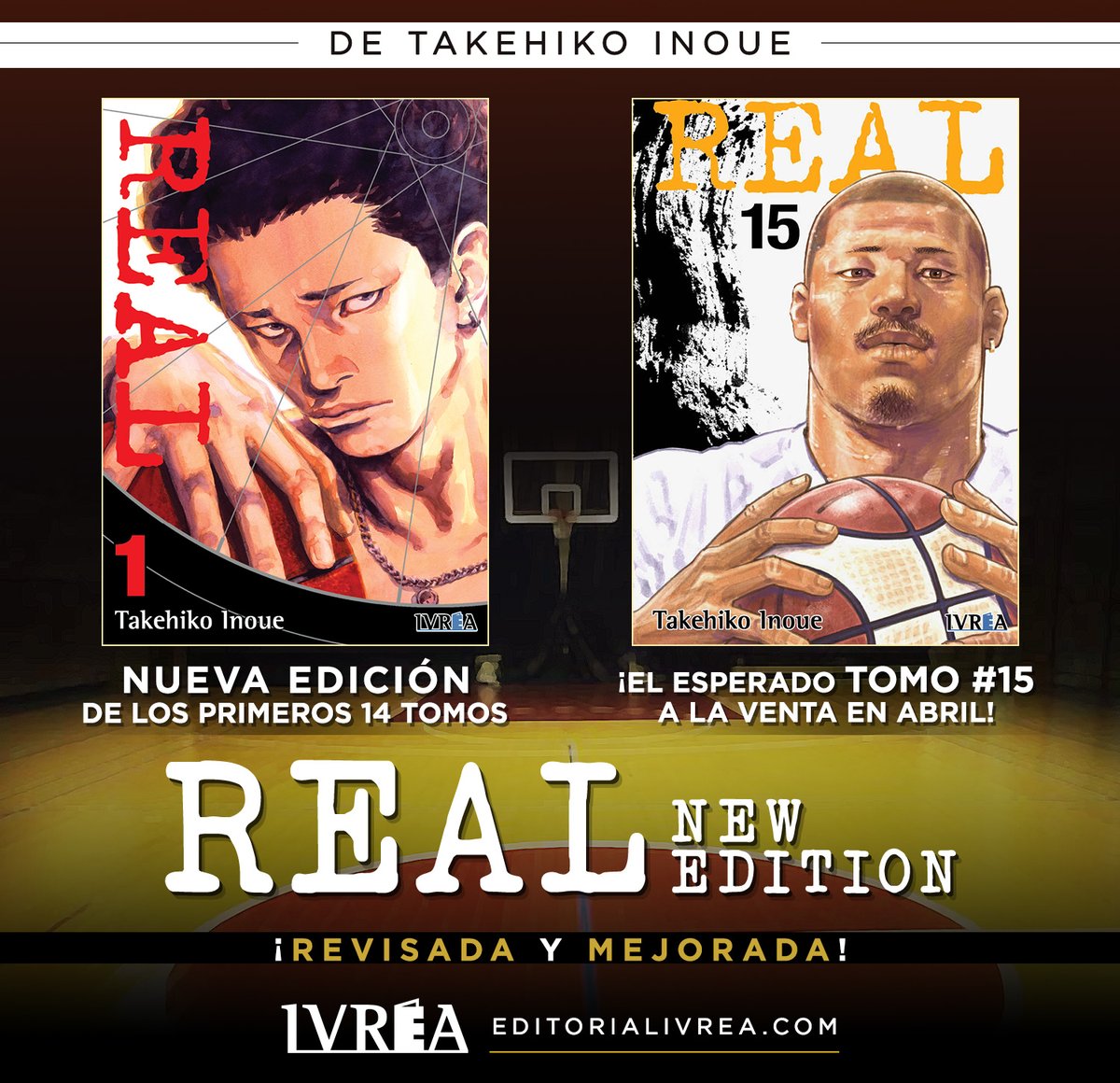 Ivrea's tweet photo. REAL new edition
de Takehiko Inoue
Formato B6
Salida: marzo
Periodicidad: bimestral

¡Vuelve una de las grandes obras del maestro Takehiko Inoue con Real! https://t.co/6PXEGYsebL
