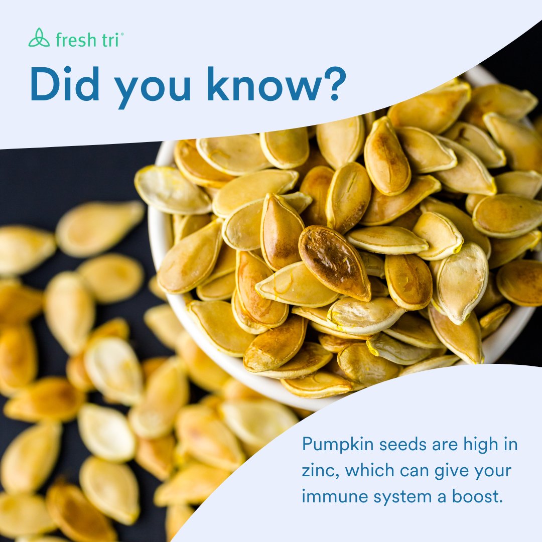 FreshTriInc's tweet image. 🎃Pumpkin seeds are a rich source of protein, unsaturated fatty acids, vitamins, and minerals that can help boost your immune system.

 📲 Download the Fresh Tri app to find more nutritional tips and facts 

#healthyhabits #healthylifestyle #freshtricommunity #didyouknow #spinach