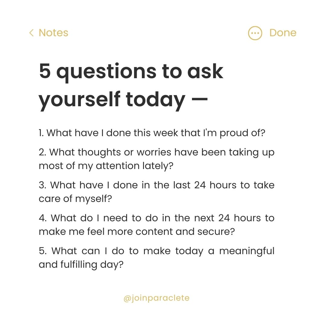 It's time to check in on an important person in your life: YOU! Take a few minutes today and ask yourself these five questions. 👇

Here's to making checking in on ourselves a regular part of our weekly routine. 💜

#soulcare
